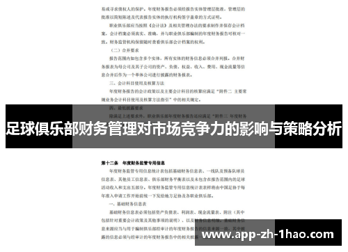 足球俱乐部财务管理对市场竞争力的影响与策略分析 足球俱乐部财务管理对市场竞争力的影响与策略分析